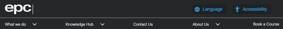 EPC website navigation showing new Accessibility and Language buttons on the top right 